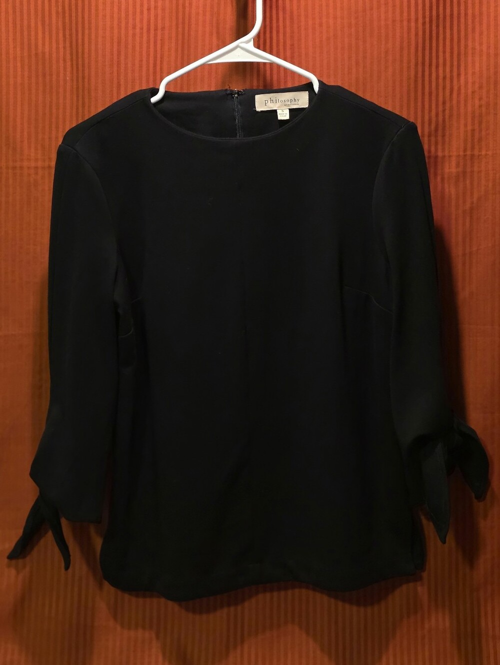 Philosophy Black Tie-Cuff Long Sleeve Blouse